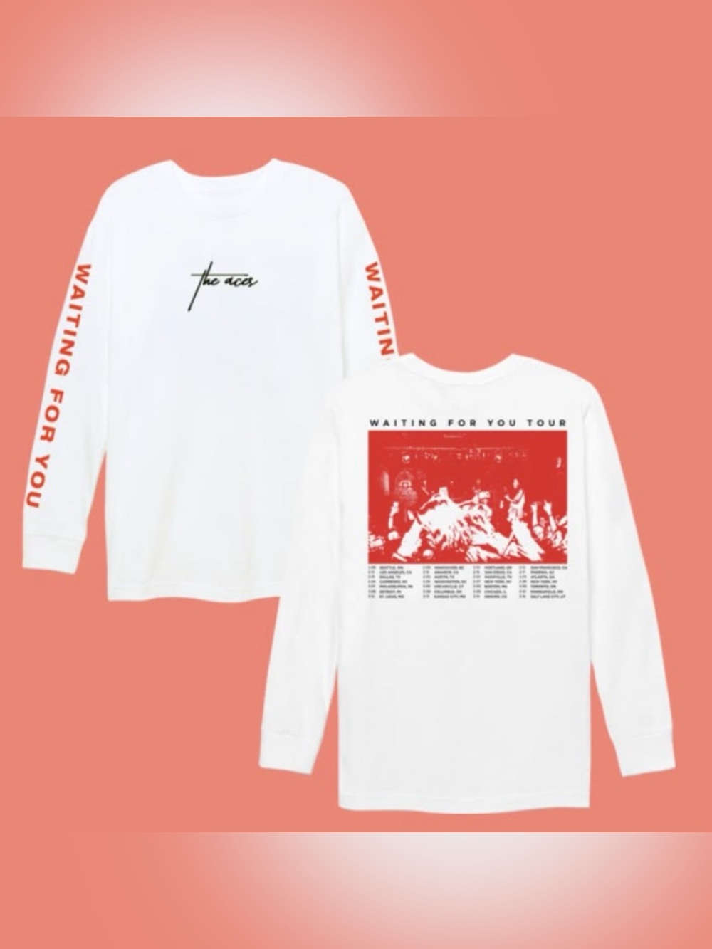 The Aces  'Waiting For You' Long Sleeve Tour Shirt Sizes Small/Medium avail